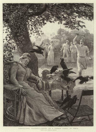 Unwelcome Visitors, Crows at a Tennis Party in India by Robert Barnes